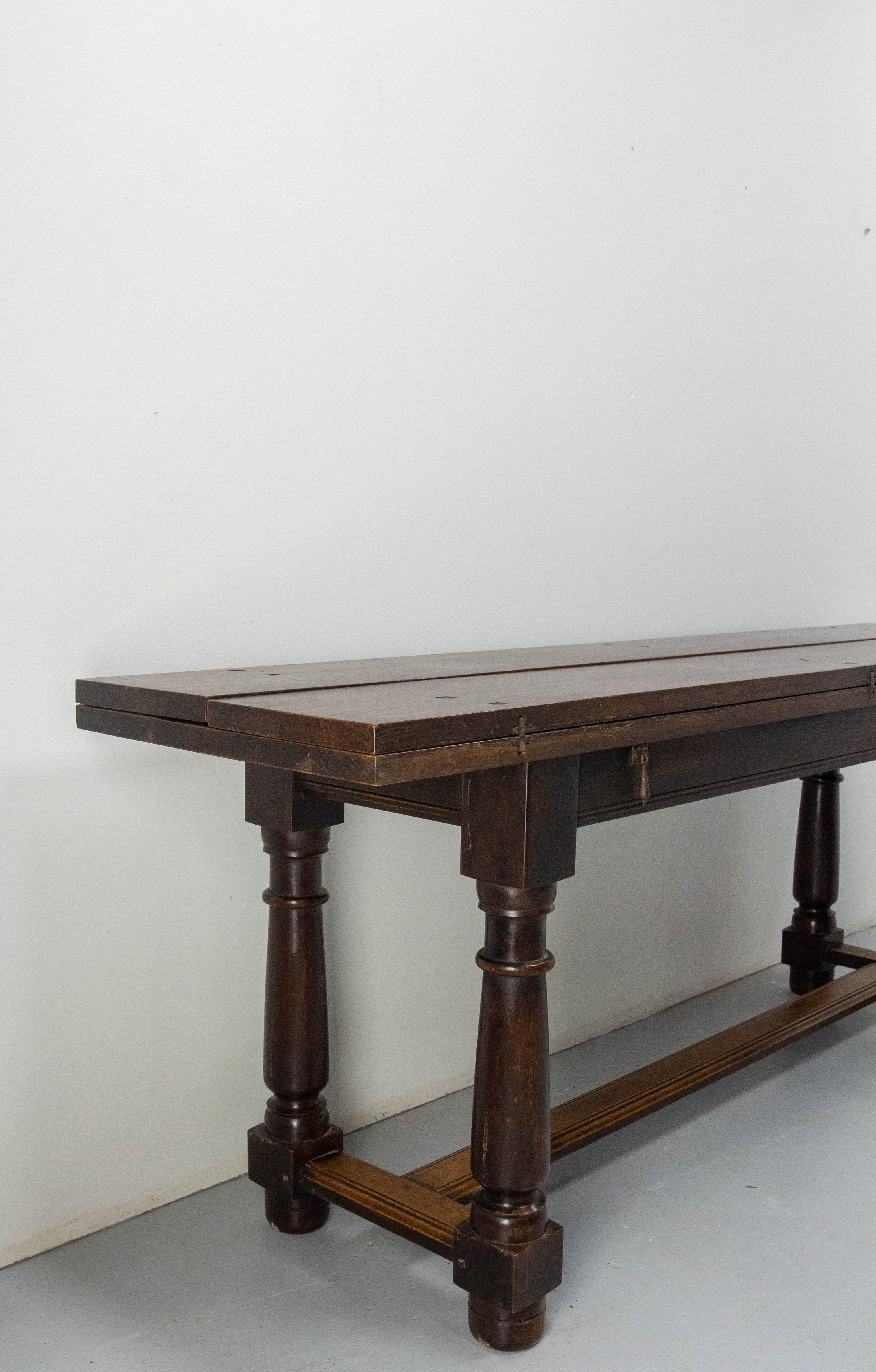 Spanish Oak Dining Table Foldable Lengthwise Console Table, circa 1960 For Sale 1