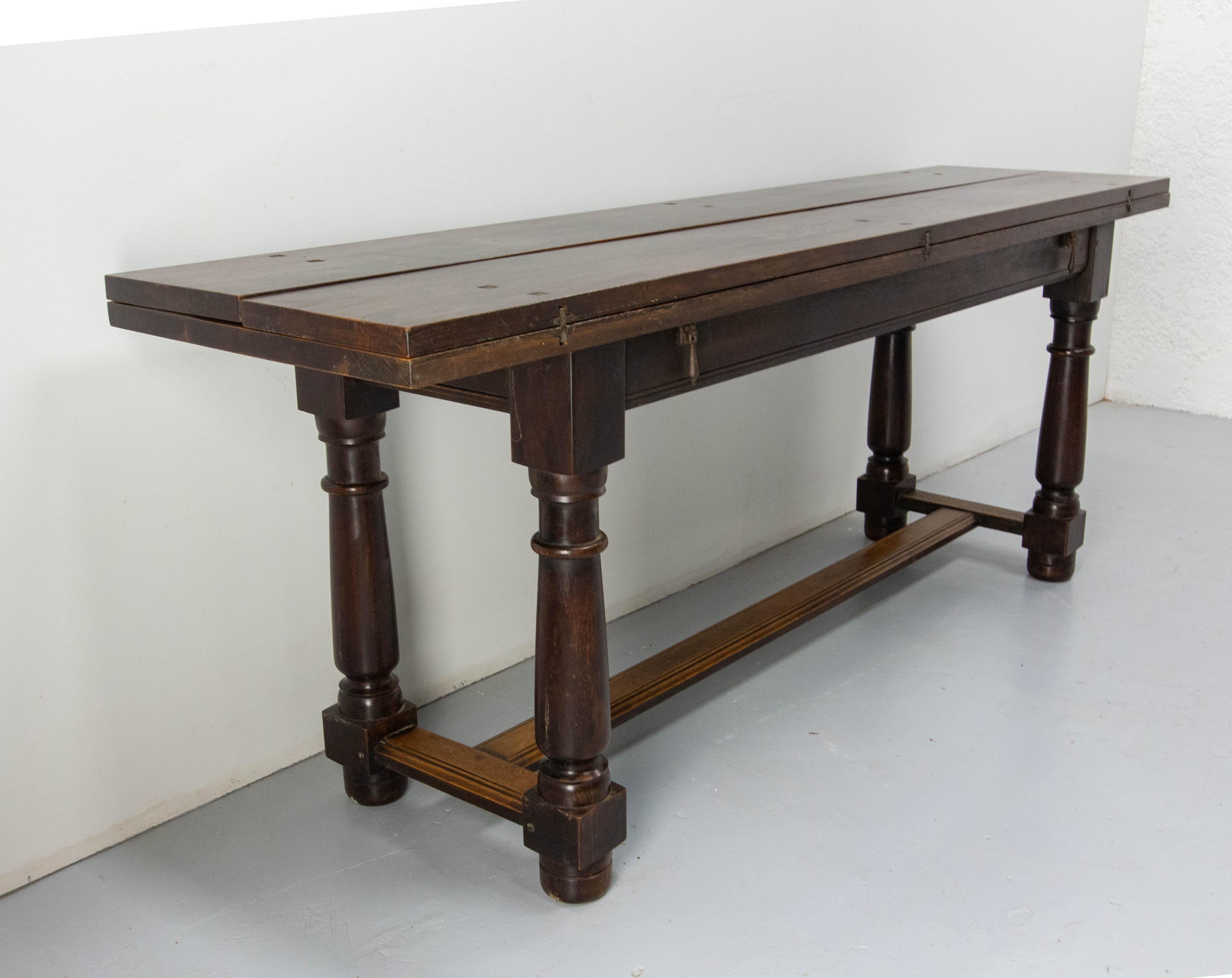 Spanish Oak Dining Table Foldable Lengthwise Console Table, circa 1960 For Sale 2