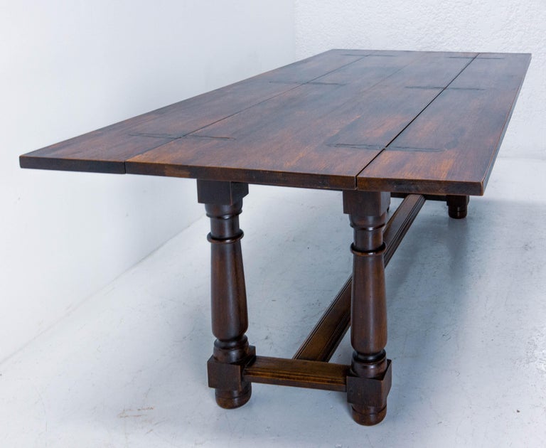 Spanish Oak Dining Table Foldable Lengthwise Console Table, circa 1960