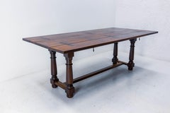 Spanish Oak Dining Table Foldable Lengthwise Console Table, circa 1960