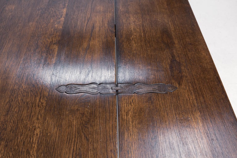 Spanish Oak Dining Table Foldable Lengthwise Console Table, circa 1960