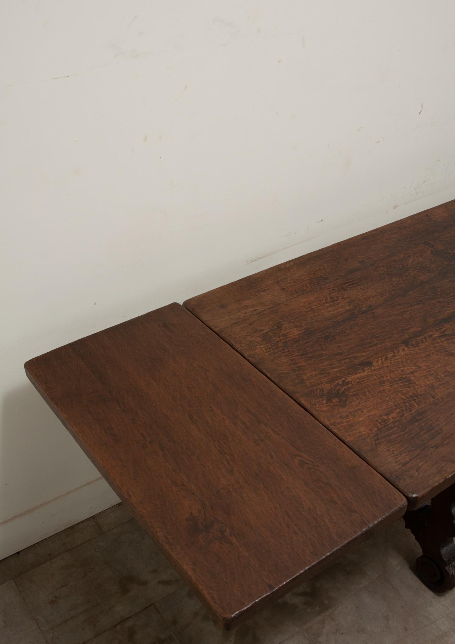 Iron Spanish Oak Extending Dining Table For Sale