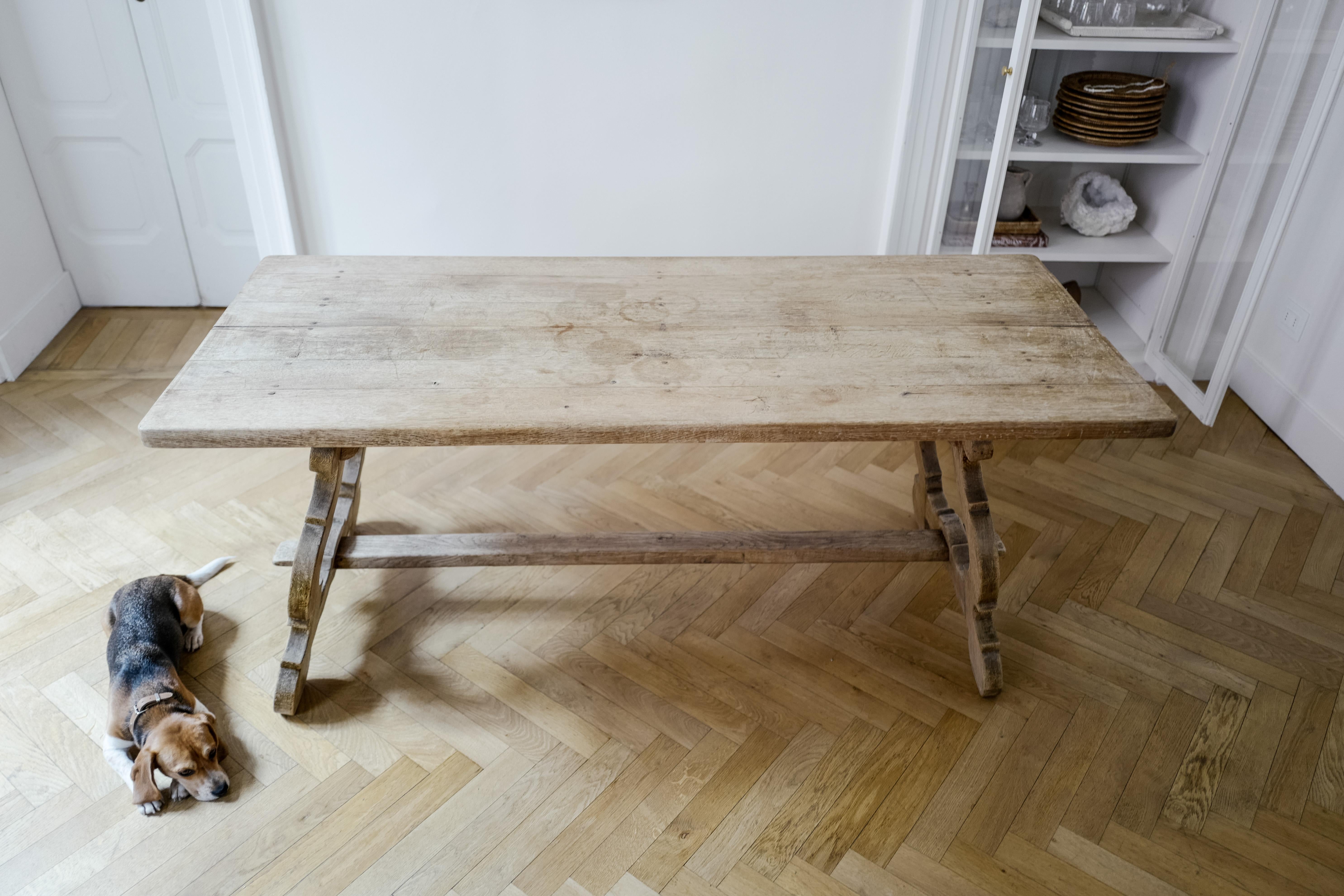 20th Century Spanish Oak Farm Trestle Table For Sale