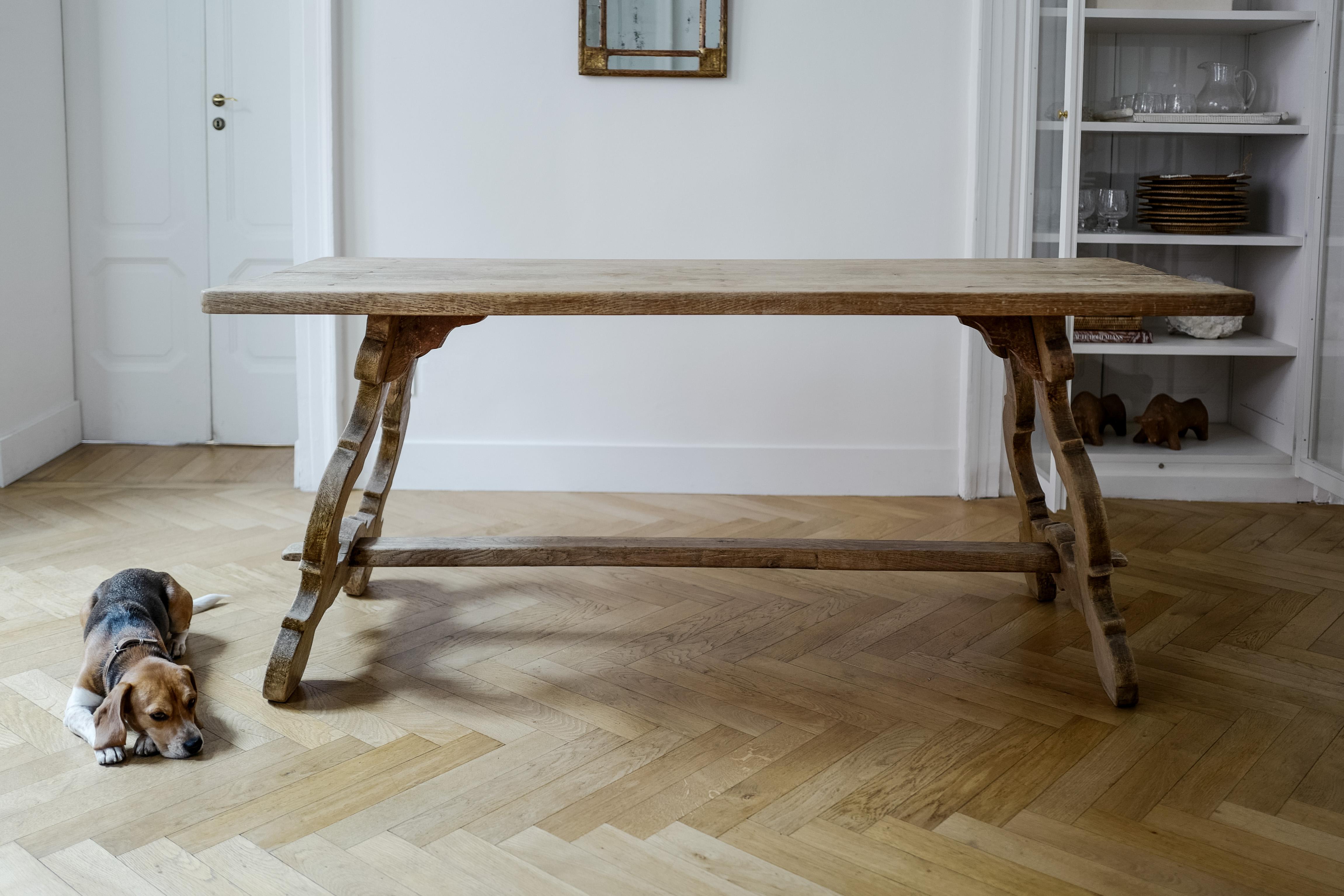 Spanish Oak Farm Trestle Table For Sale 1
