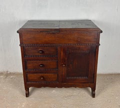 Mobile da cucito in Oak con cesto di stoffa, inizio XX secolo