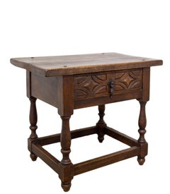 Spanish Oak Side Cabinet Nightstand French Bedside Table, circa 1940