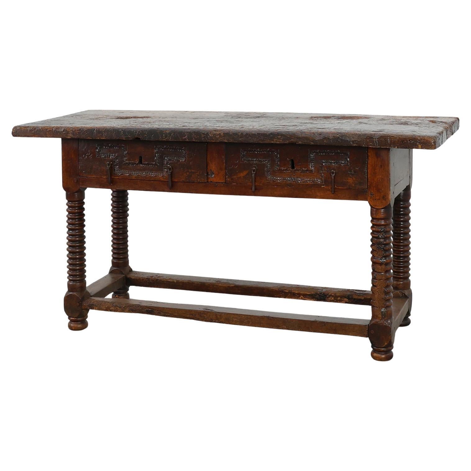 Spanish Oak Side Table or Console, 17th Century For Sale