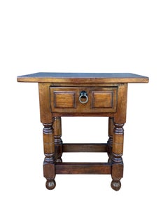 Spanish Oak Side Table with Drawer, Early 20th Century