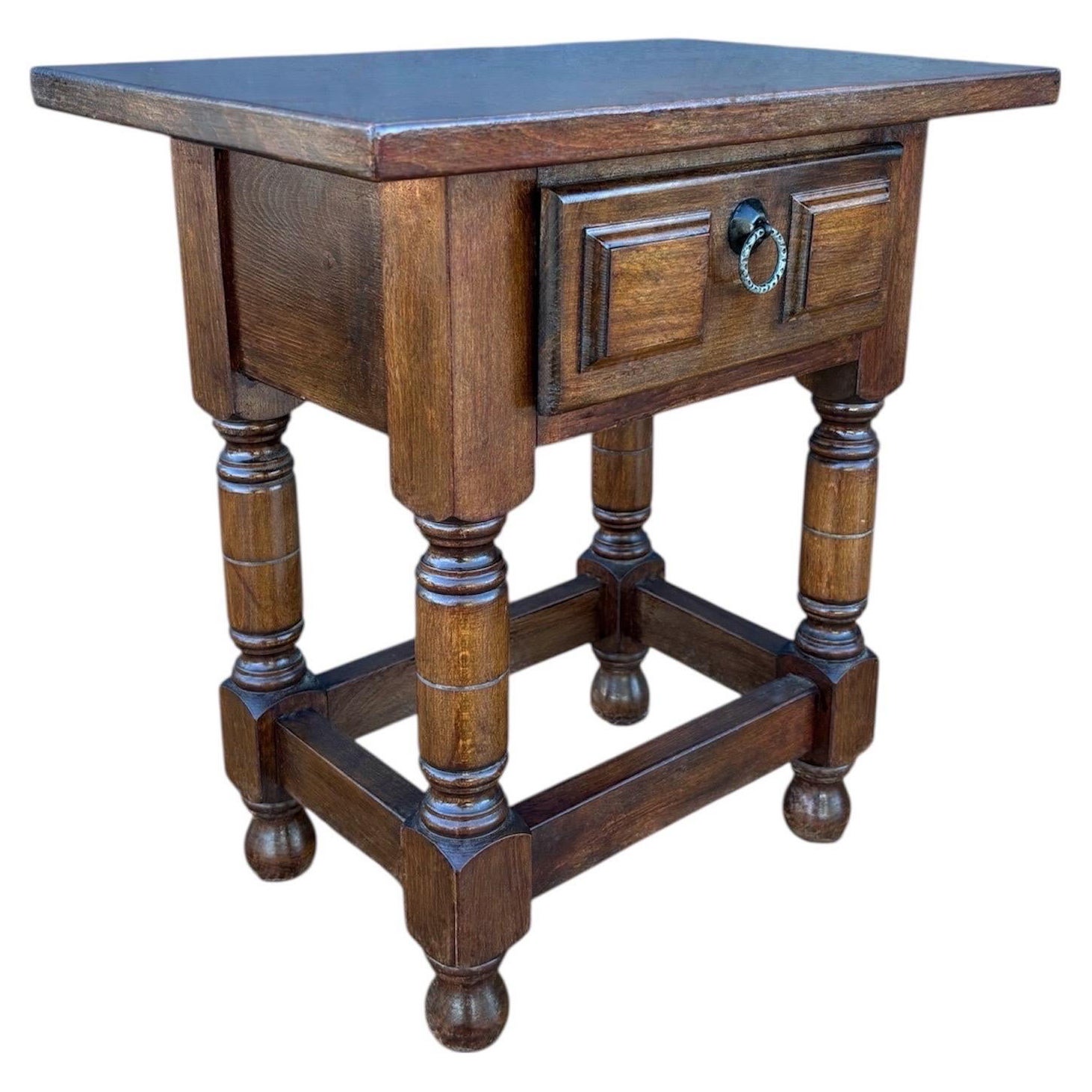 Spanish Oak Side Table with Drawer, Early 20th Century