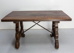 Spanish Oak & Wrought Iron Dining Table Late 19th Century