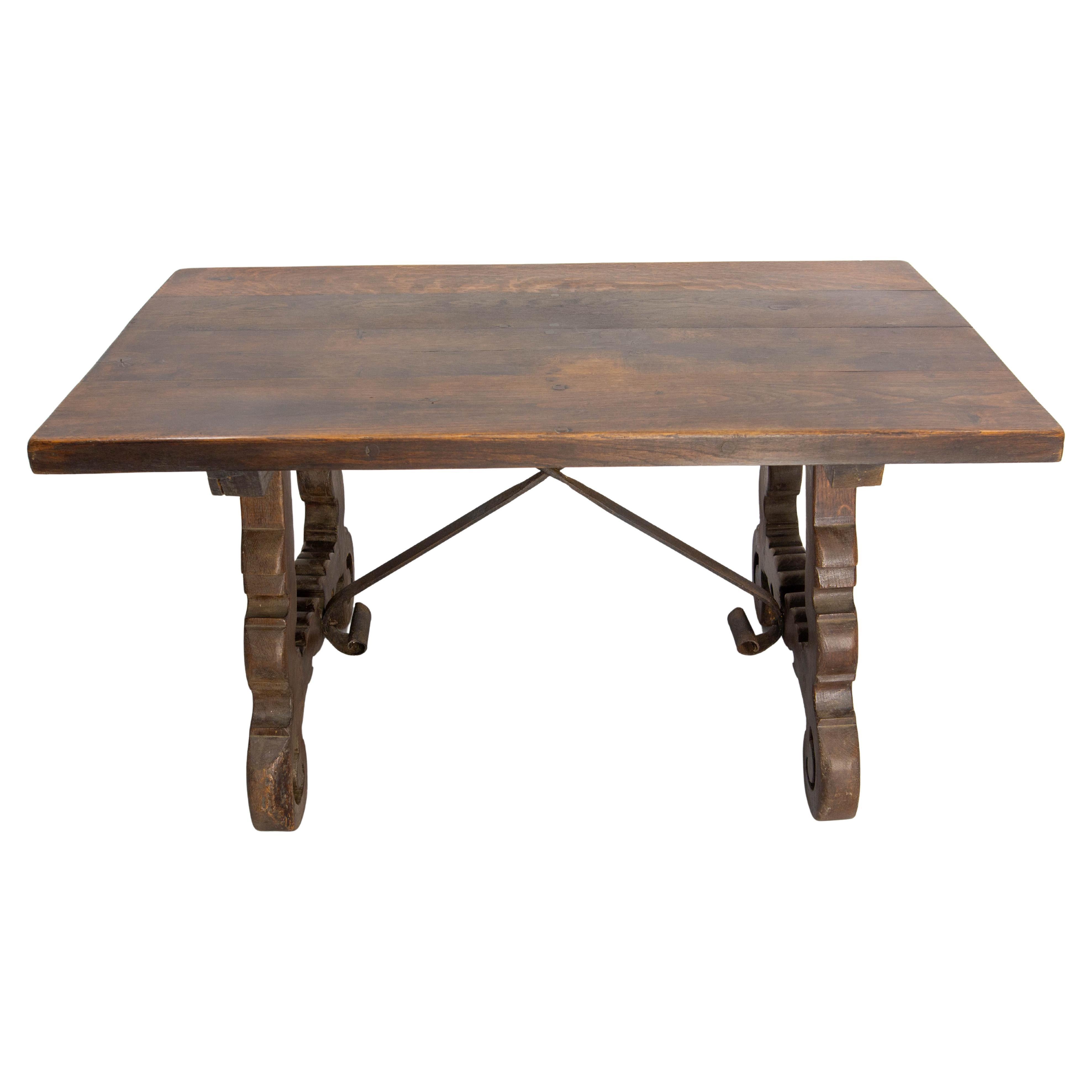 Spanish Oak & Wrought Iron Dining Table Late 19th Century In Good Condition For Sale In Labrit, Landes