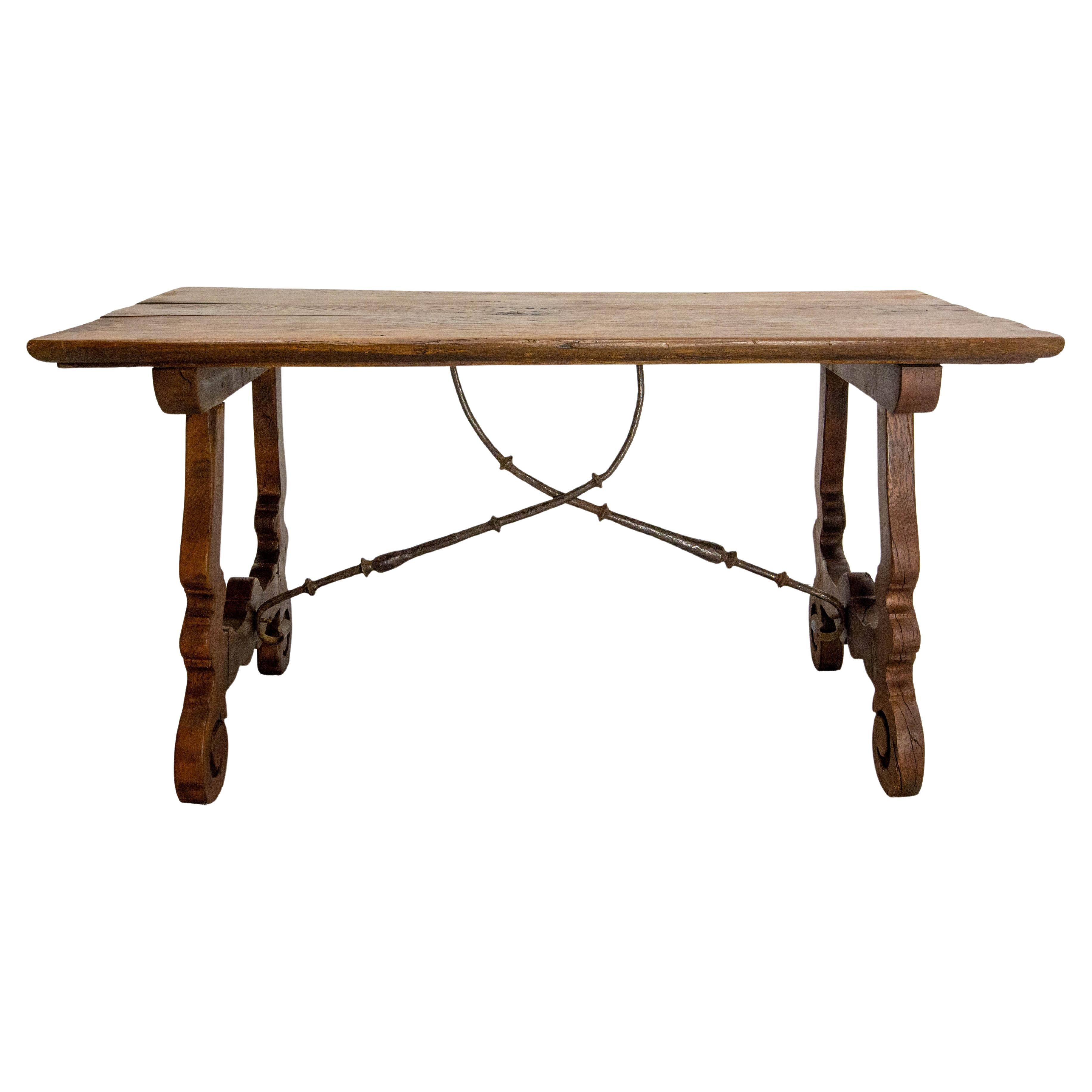 Spanish Oak & Wrought Iron Dining Table Late 19th Century