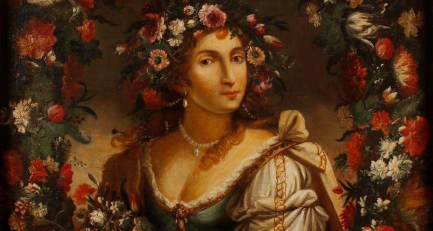 Spanish Oil on Canvas Painting Portrait of a Lady with Flowers, 19th Century For Sale 3