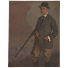 Antique Spanish Oil Painting, Man with Gun