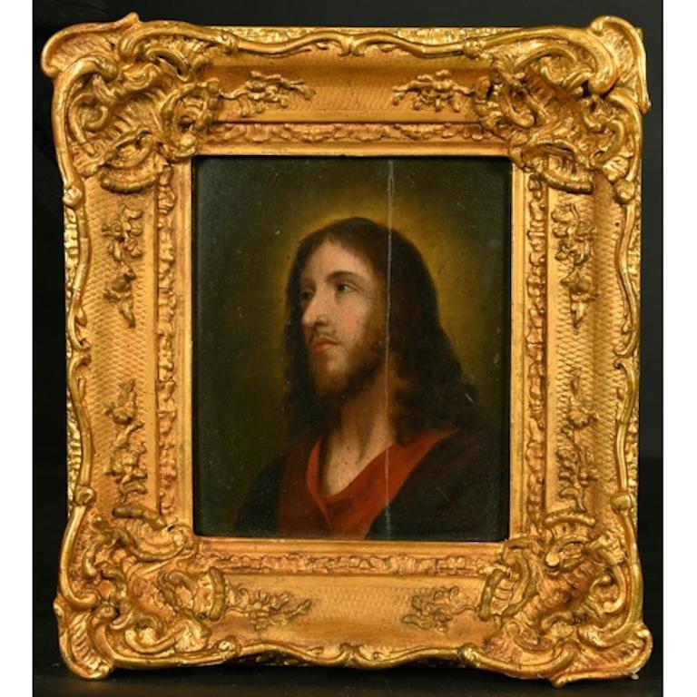 Portrait Painting Spanish Old Master - Ancien maître espagnol huile sur panneau de bois, portrait de tête du Christ