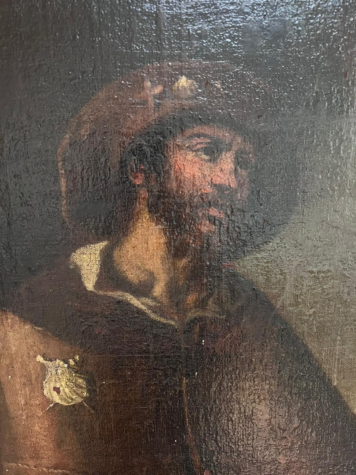 Huge 17th Century Spanish Old Master Oil Painting Wounded Pilgrim with Angel For Sale 4