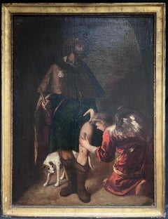Huge 17th Century Spanish Old Master Oil Painting Wounded Pilgrim with Angel