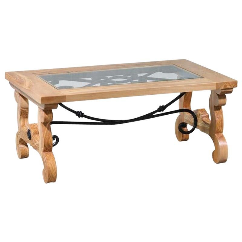 Spanish Olivewood and Iron Rustic Designer Coffee Table For Sale