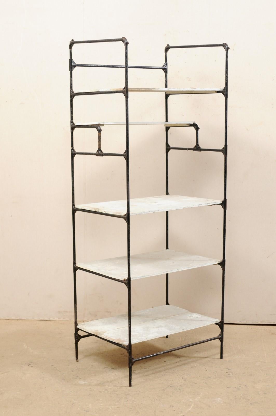 A Tall Spanish Open Shelf Rack Storage Display Piece, Vintage Artisan Created In Good Condition For Sale In Atlanta, GA