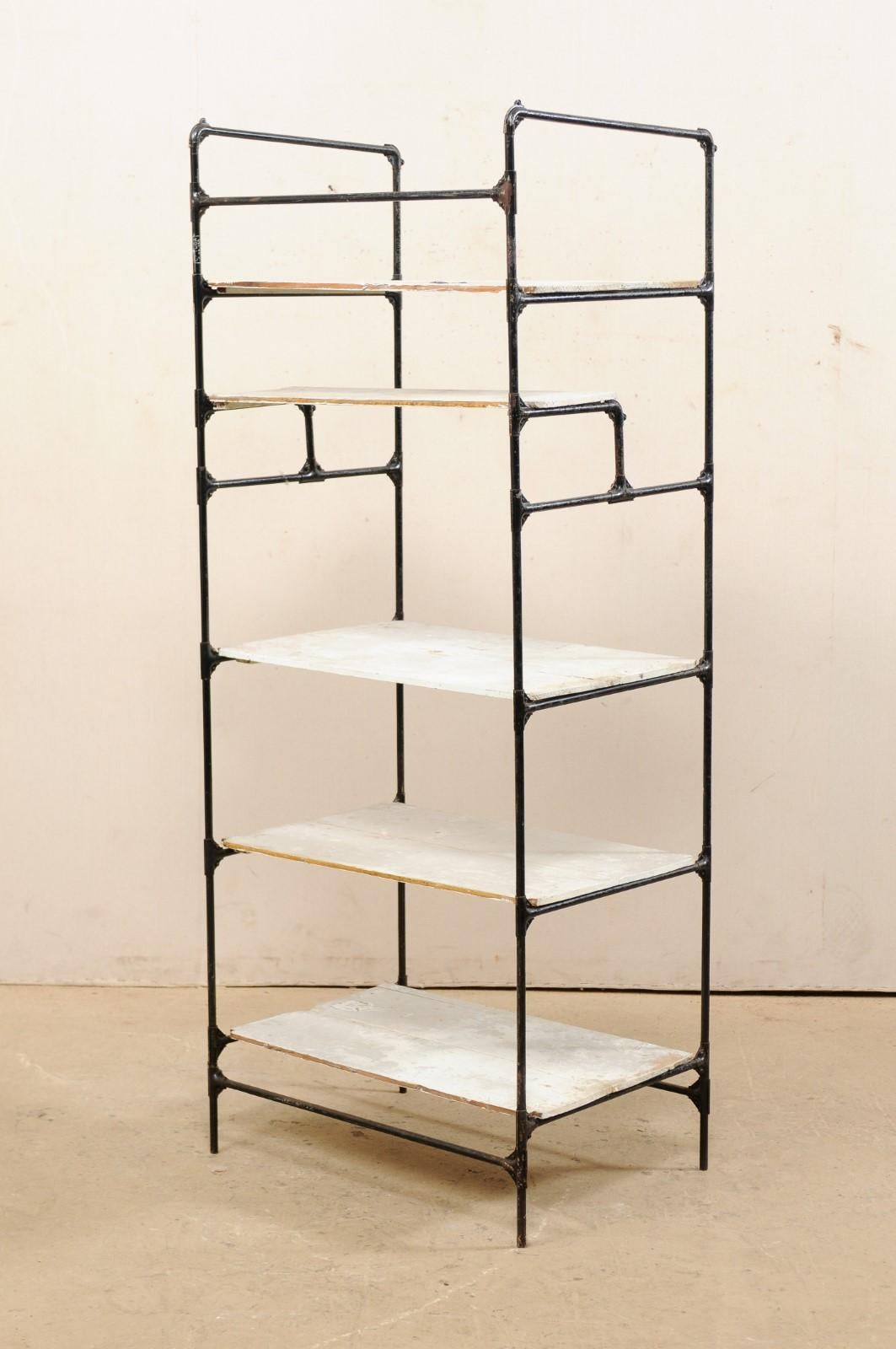 Wood A Tall Spanish Open Shelf Rack Storage Display Piece, Vintage Artisan Created For Sale