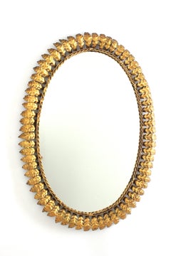 Spanish Oval Sunburst Mirror in Gilt Iron, 1950s