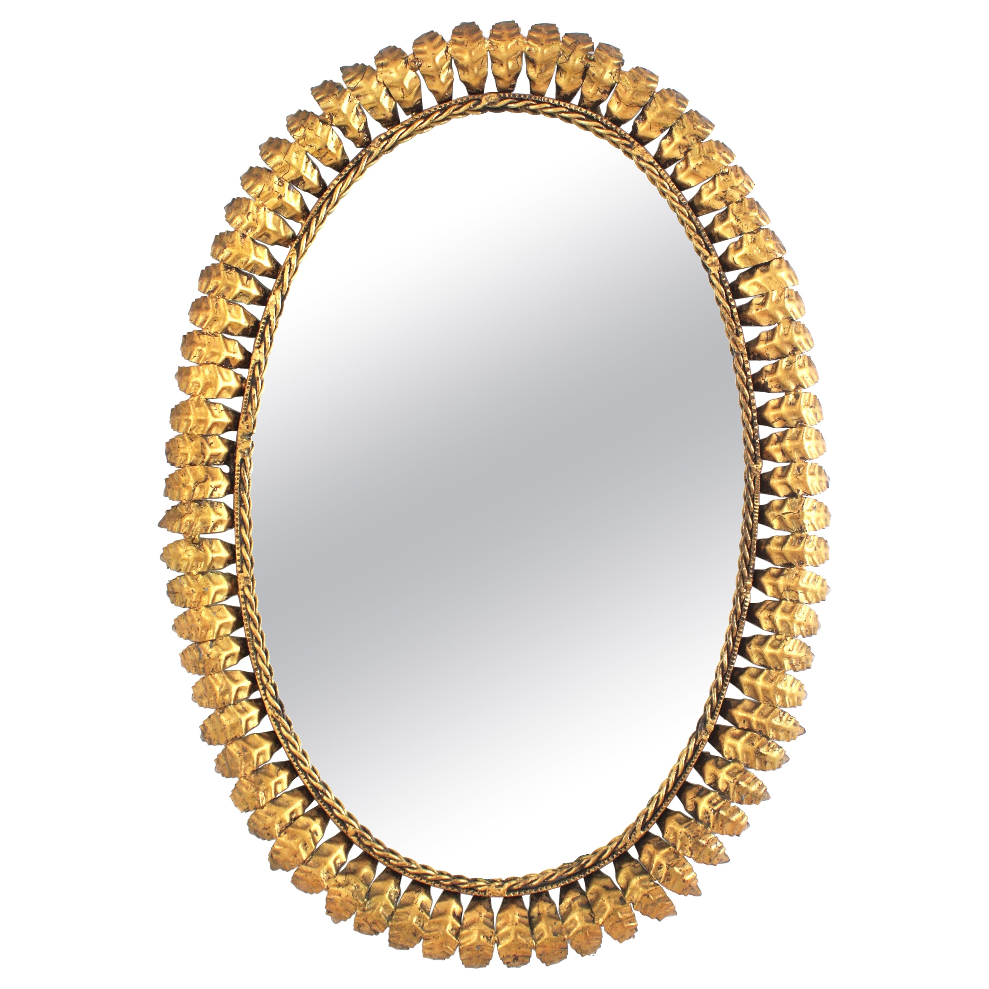 Spanish Oval Sunburst Mirror in Gilt Iron, 1950s