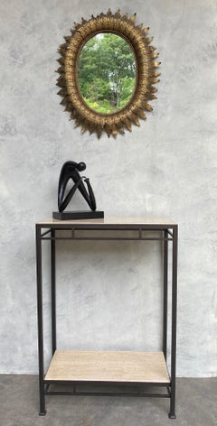 Miroir espagnol ovale Sunburst avec feuilles doubles superposées