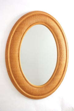 Spanischer übergroßer ovaler Spiegel aus Rattan und geflochtener Weide