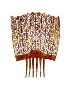 Spanish Oversized Peinata Hair Comb Faux Tortoise Shell, Carved, 1920s