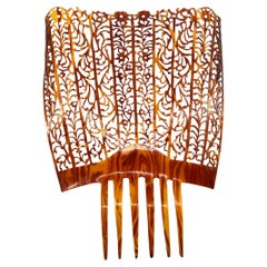 Antique Spanish Oversized Peinata Hair Comb Faux Tortoise Shell, Carved, 1920s