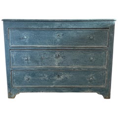 Spanish Painted Blue Three-Drawer Chest with Wooden Pulls