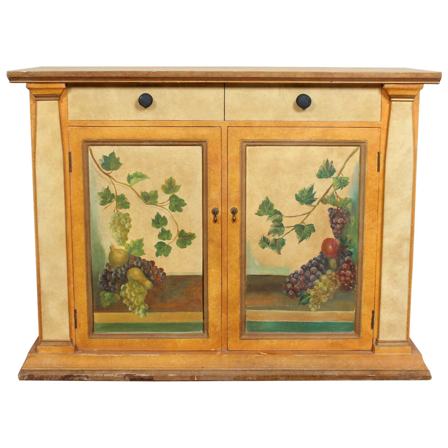 Spanish Painted Cabinet Papered Cupboard For Sale
