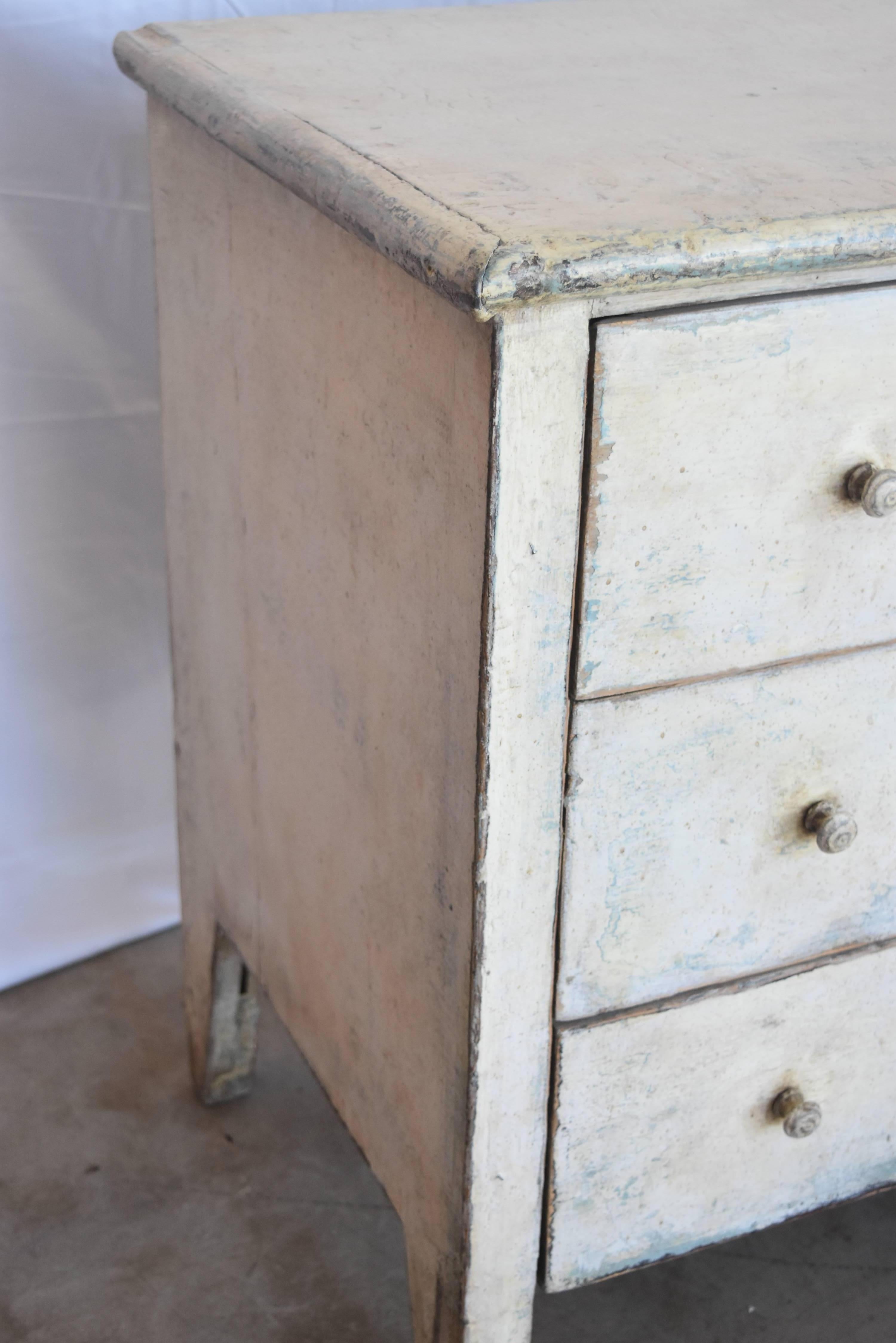 Spanish Painted Pair Blue under Cream Three-Drawer Chests 6