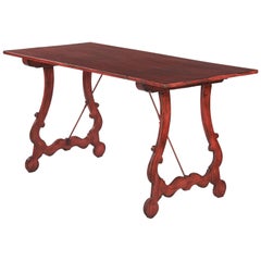 Spanish Painted Red Midcentury Pine Table, 1950s