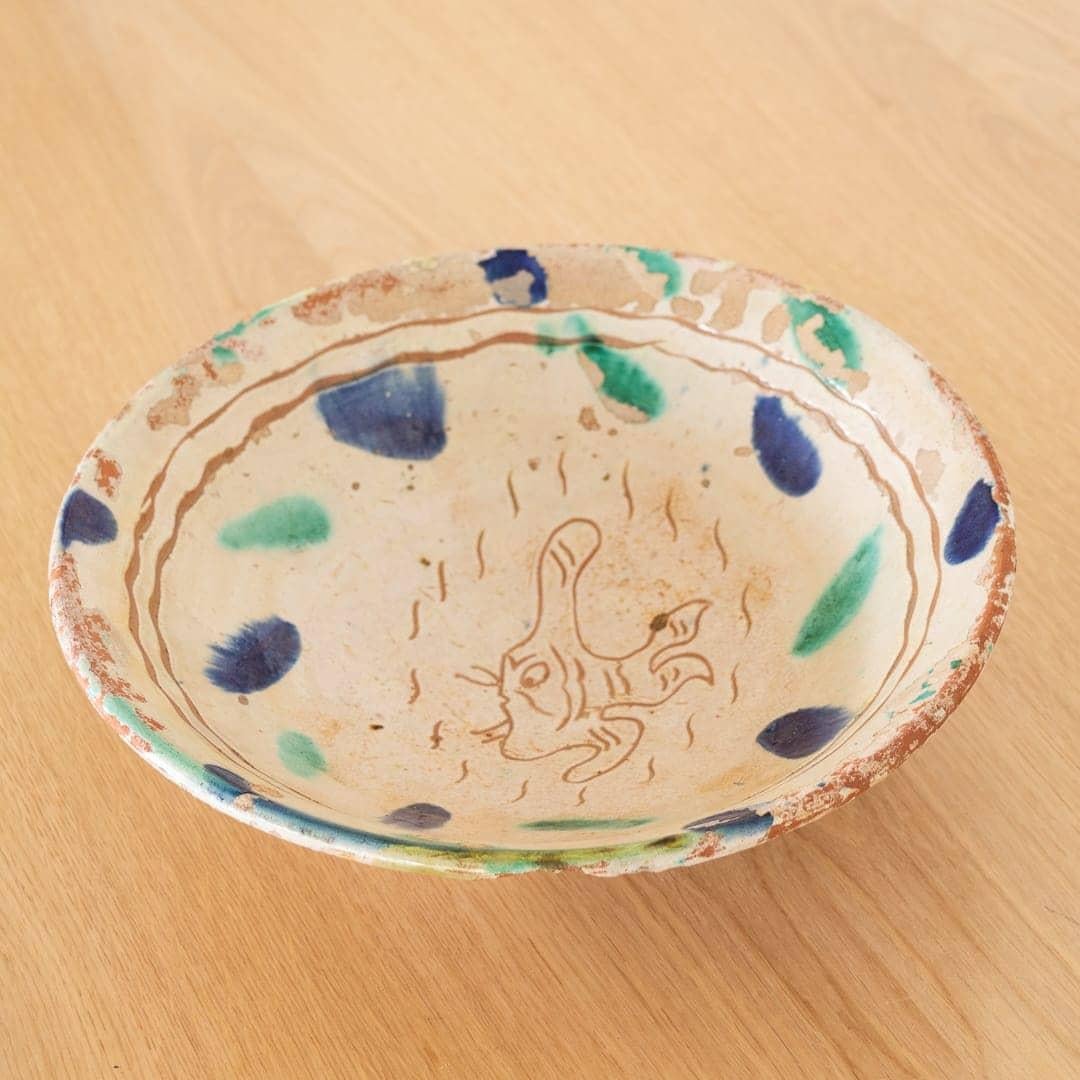 Spanish Painted Terracotta Bowl In Good Condition For Sale In Los Angeles, CA