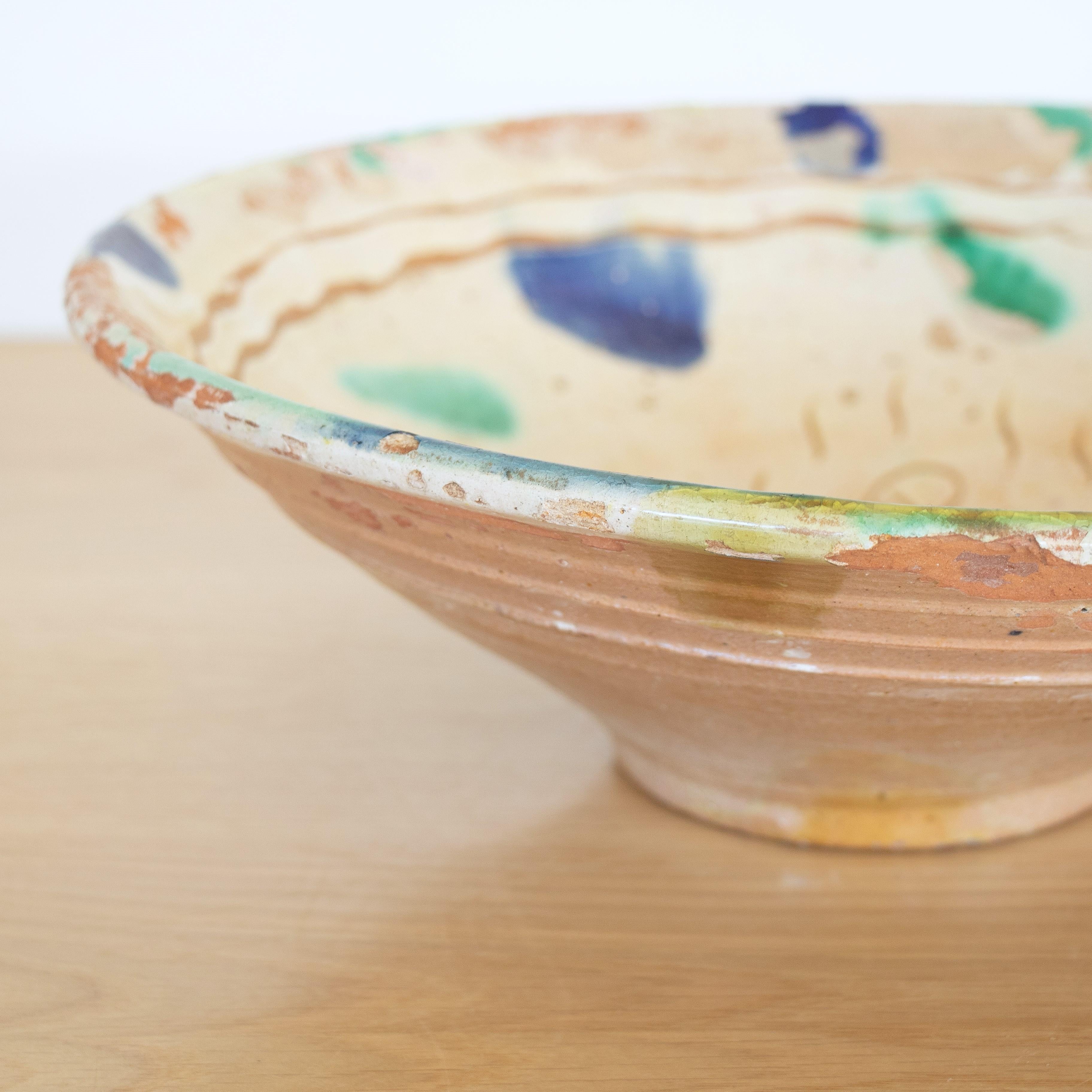 20th Century Spanish Painted Terracotta Bowl For Sale