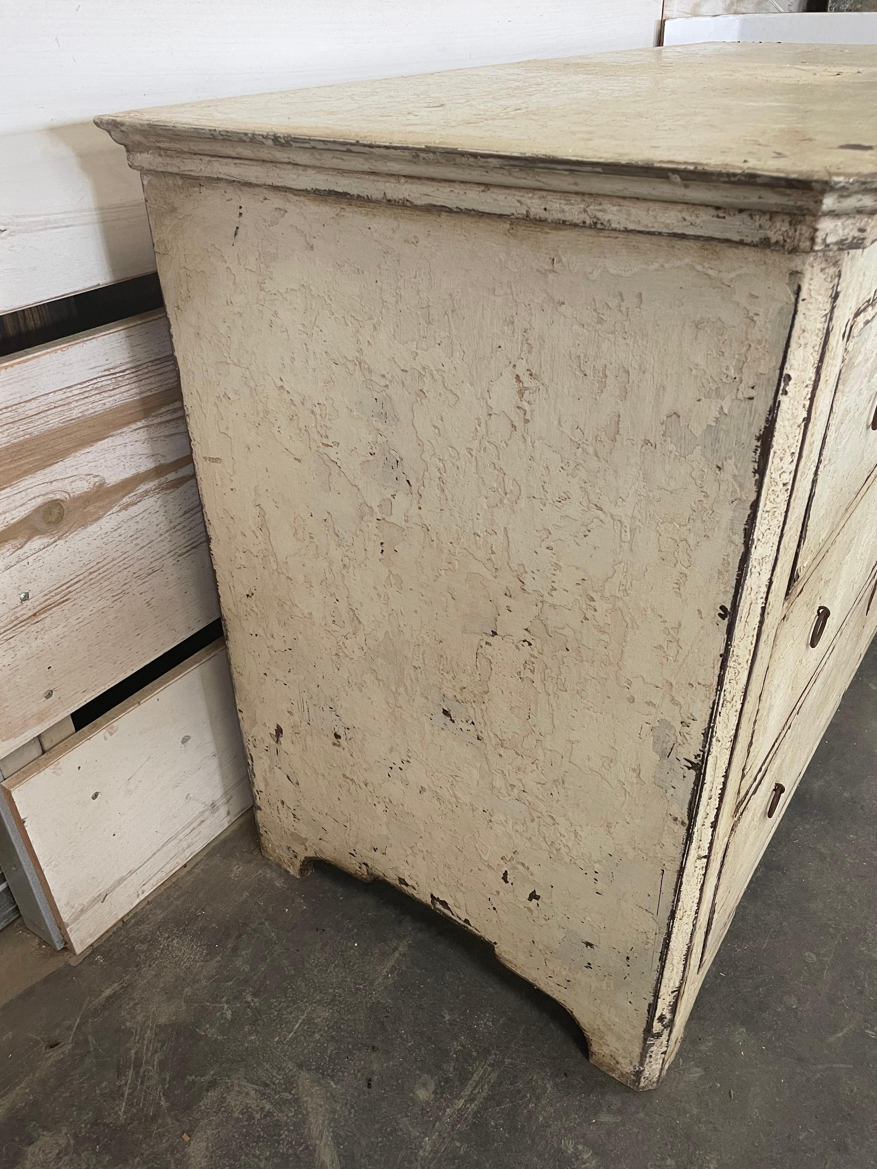 Hand-Painted Spanish Painted Three Drawer Chest Made From Reclaimed 19th Century Wood
