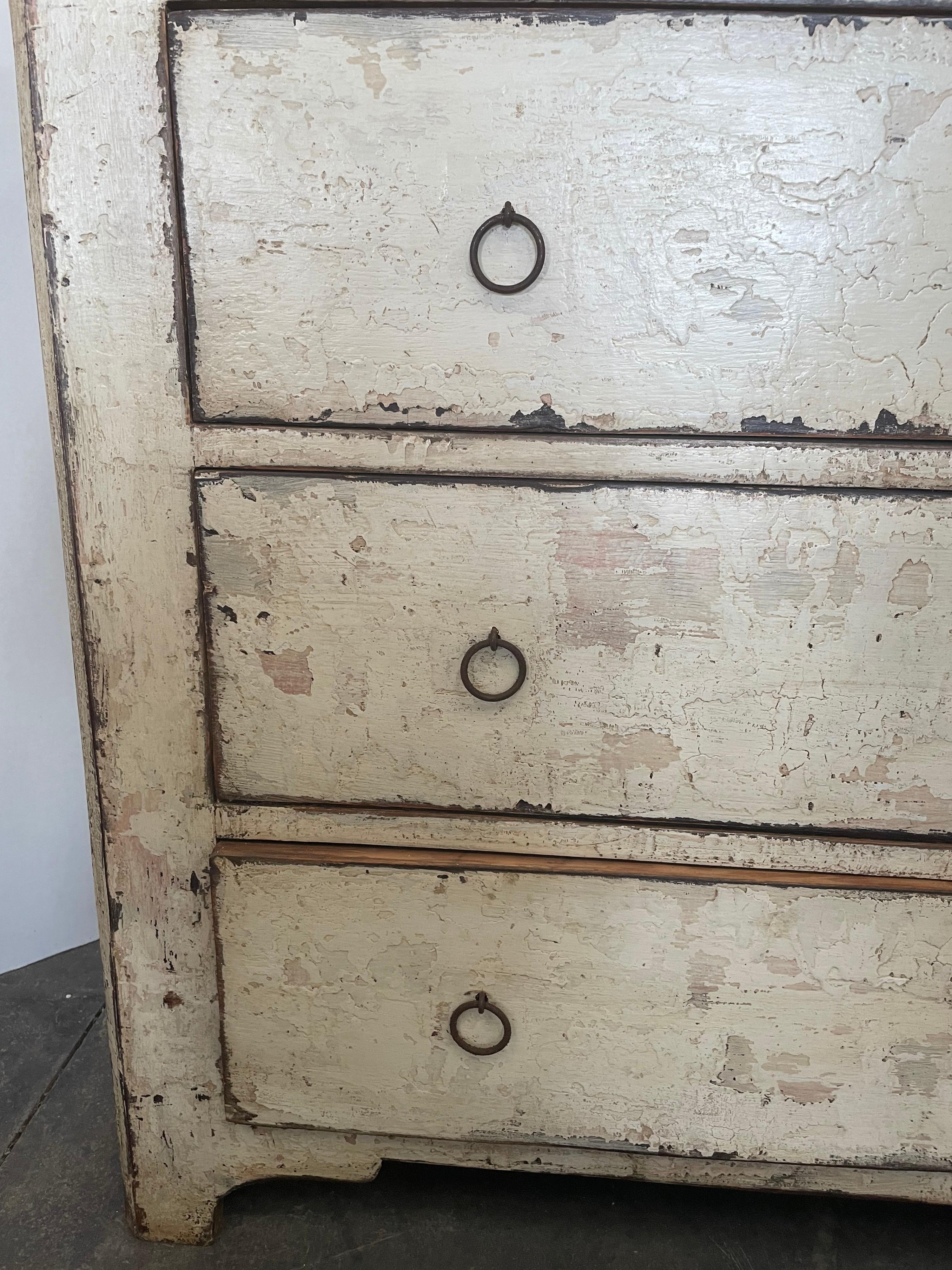 Contemporary Spanish Painted Three Drawer Chest Made From Reclaimed 19th Century Wood For Sale