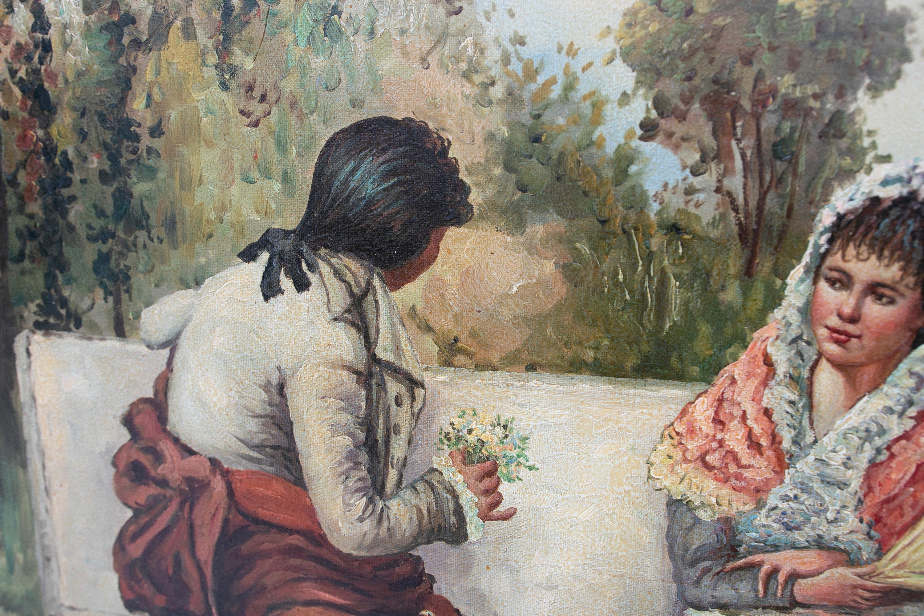 European Spanish Painting in Oil on Canvas of Andalusian Characters For Sale