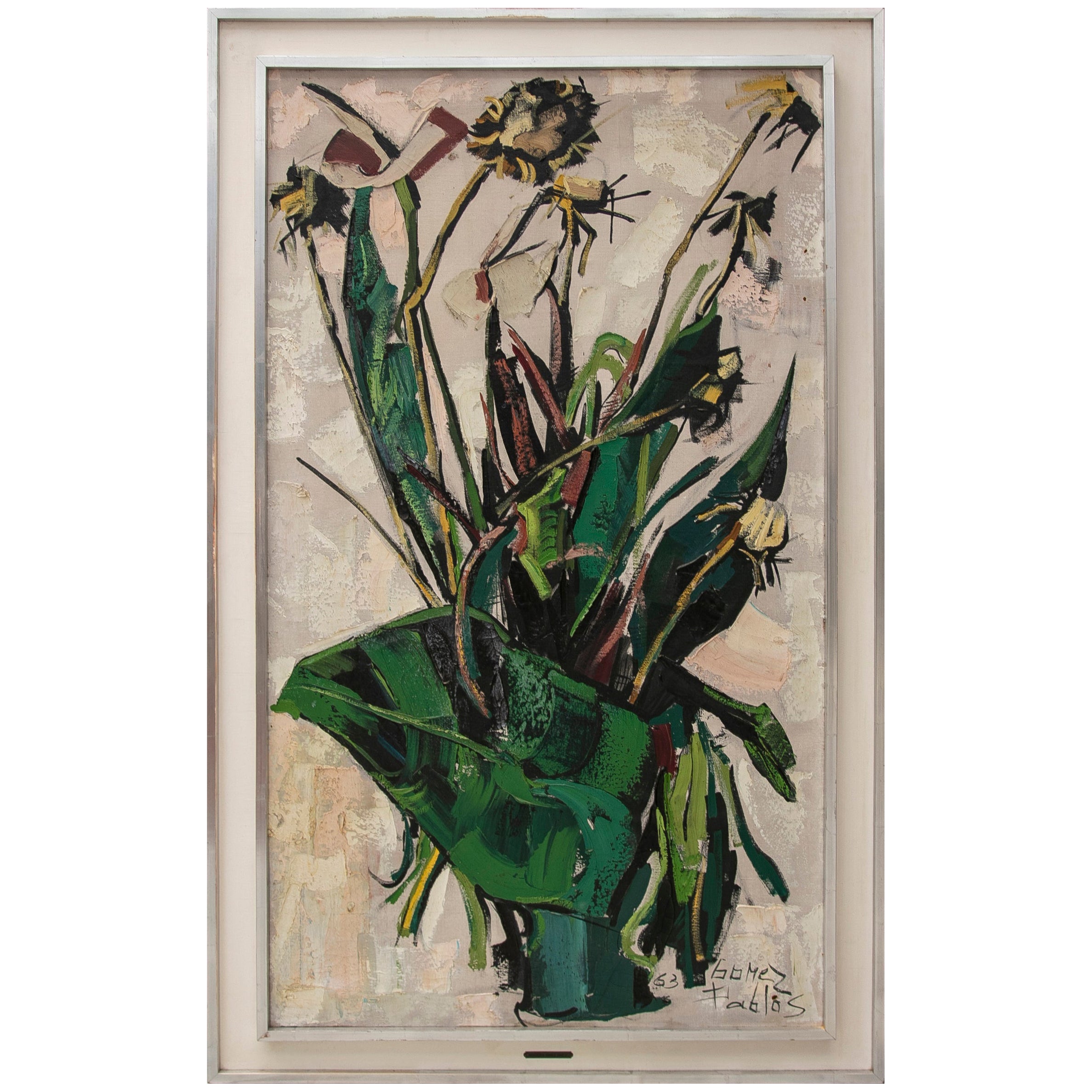 Spanisches Gemälde einer Vase der Künstlerin Mercedes Gomez-Pablos im Angebot