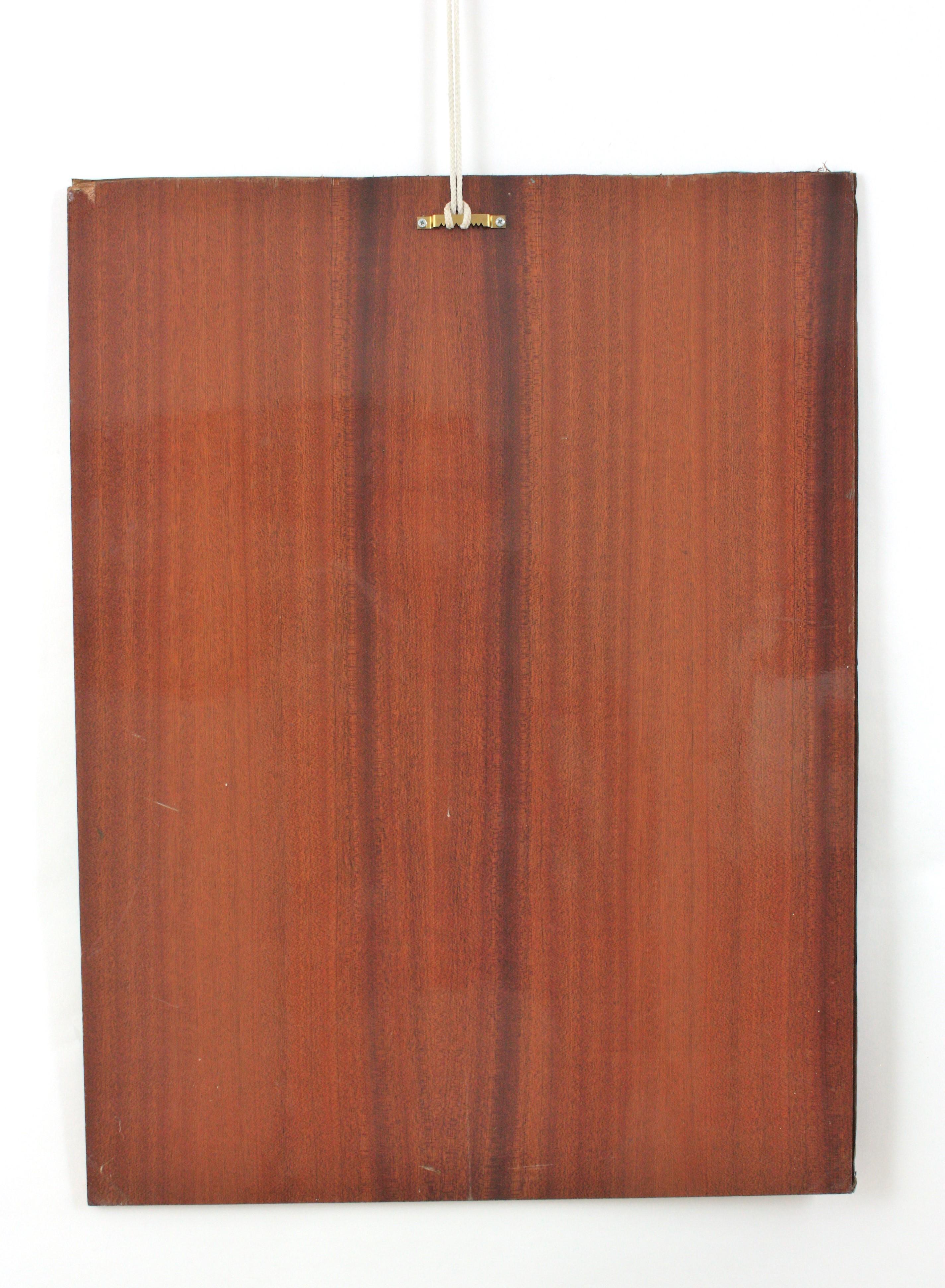 Spanisches Gemälde Öl auf Karton Terrassenszene, signiert im Angebot 6