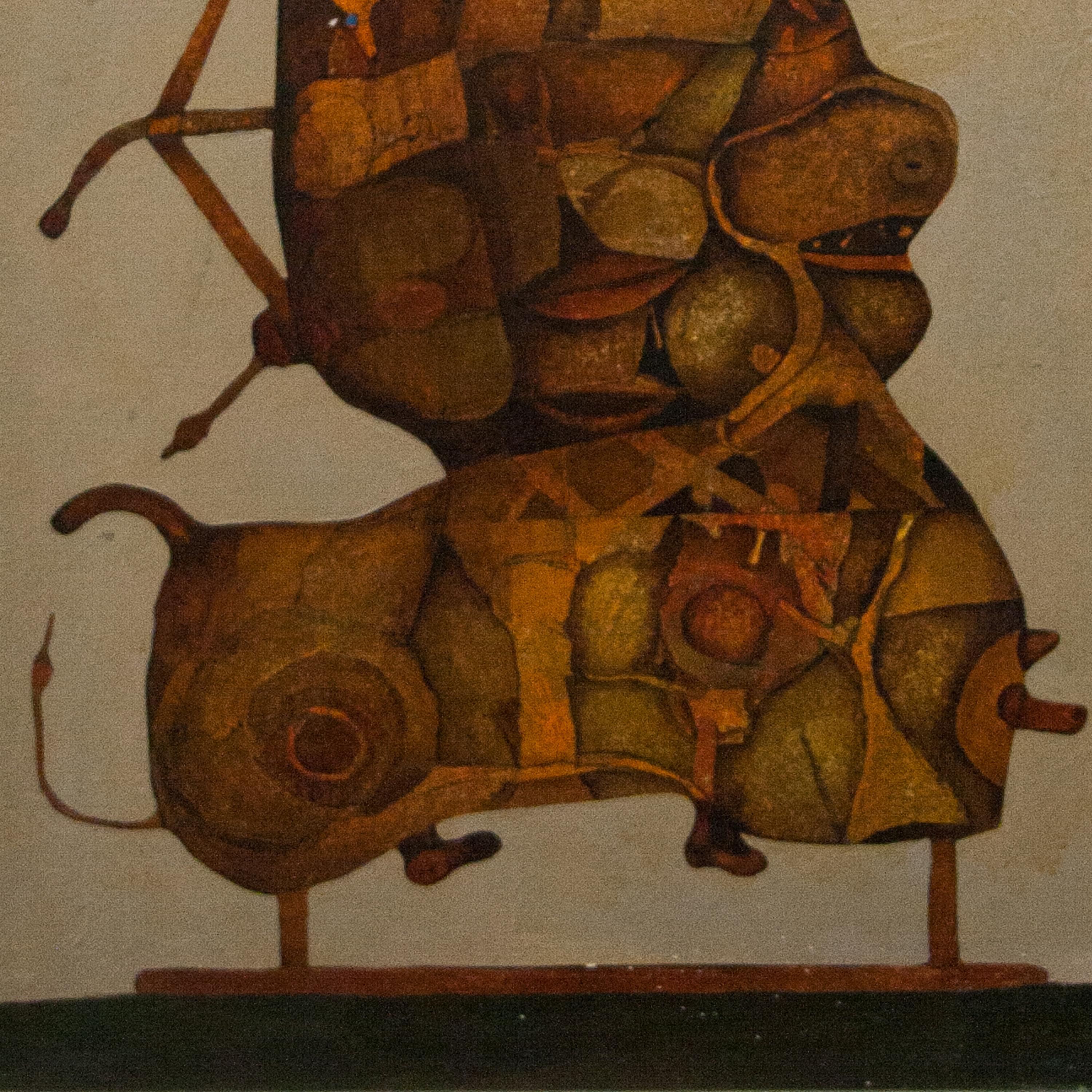 Wood Spanish Painting Oil on Canvas, Spain, 1970 For Sale