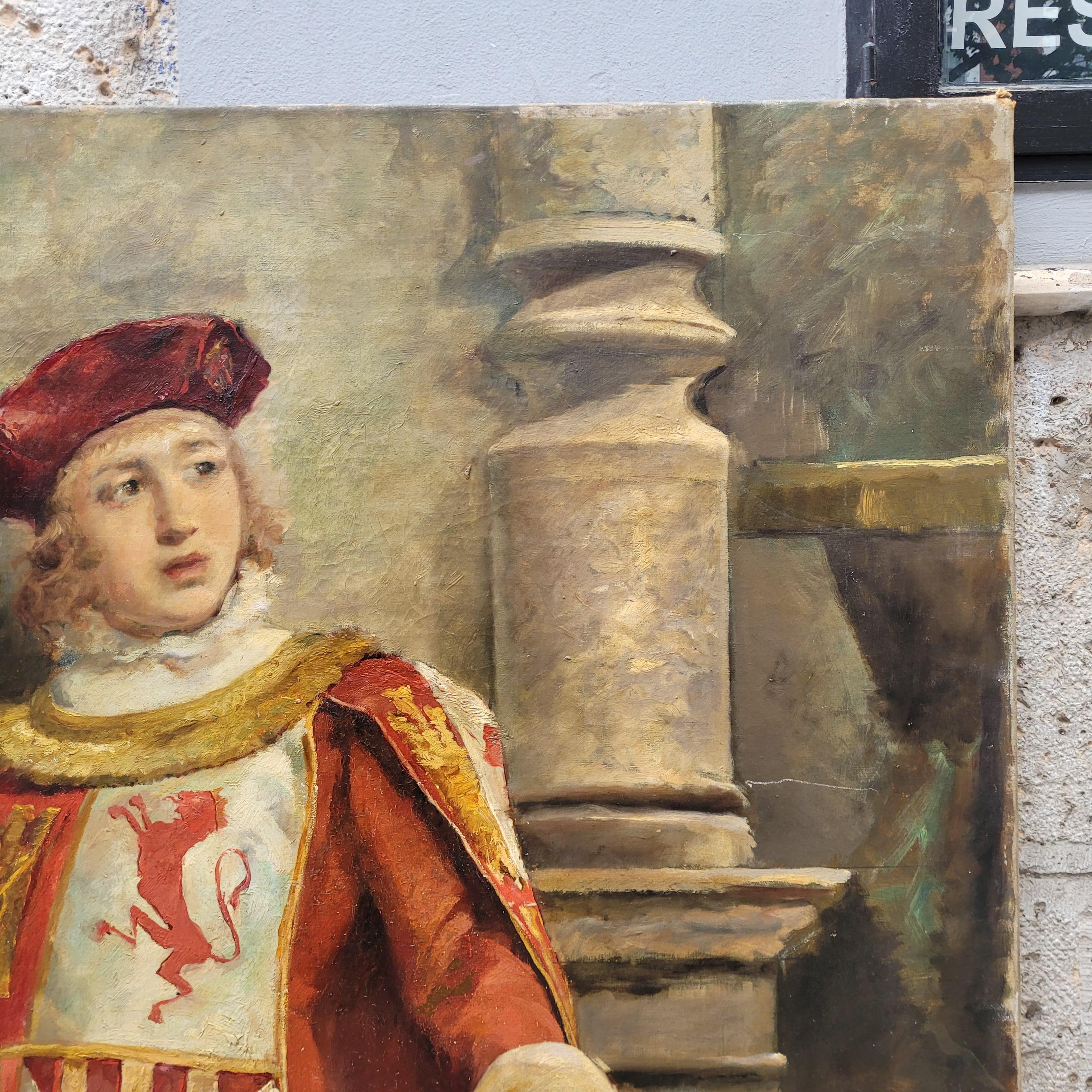 Spanish Painting Portrait“Castilian Macebearer”José Alcázar Tejedor Roma school For Sale 7