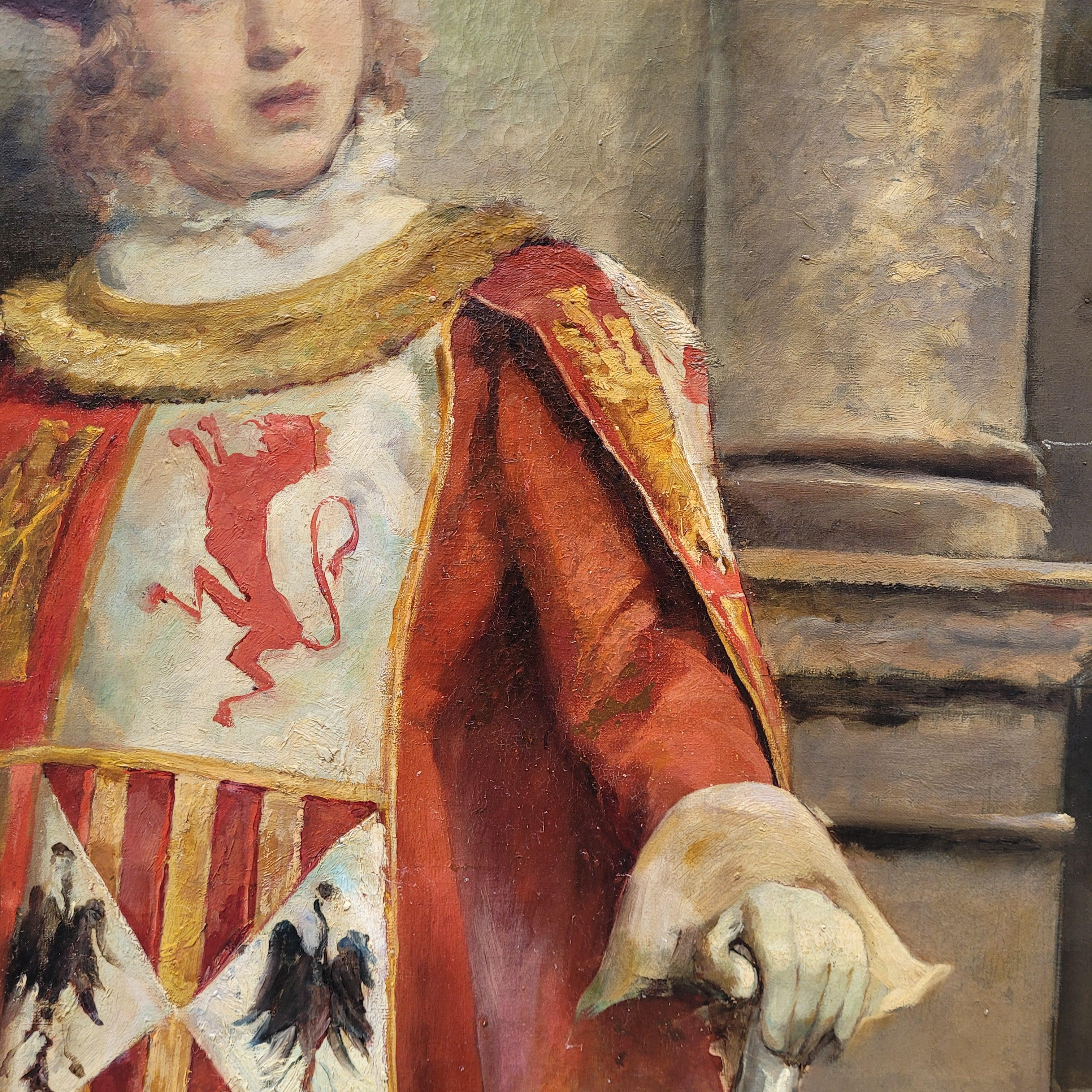 Spanish Painting Portrait“Castilian Macebearer”José Alcázar Tejedor Roma school In Good Condition For Sale In Valladolid, ES
