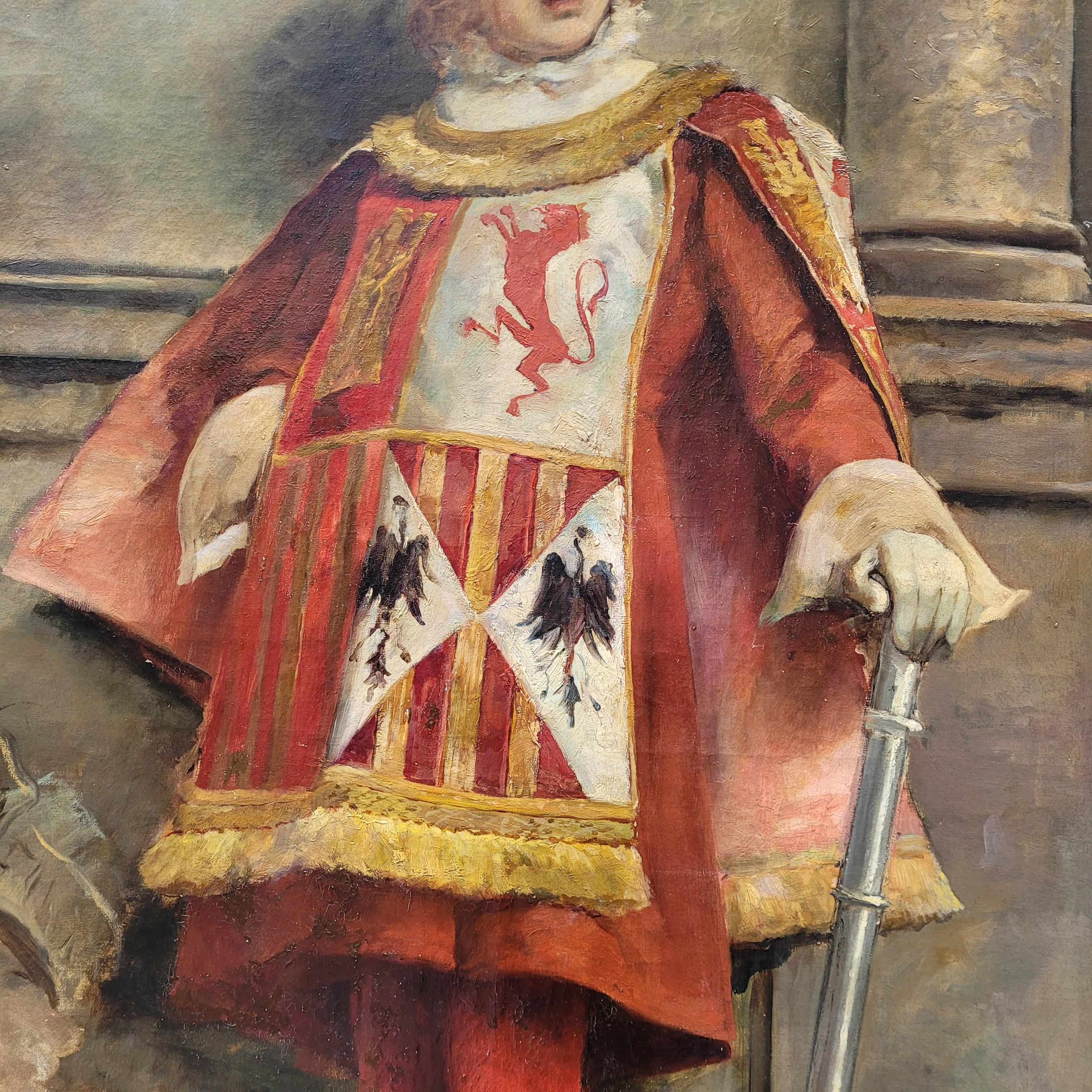 Canvas Spanish Painting Portrait“Castilian Macebearer”José Alcázar Tejedor Roma school For Sale