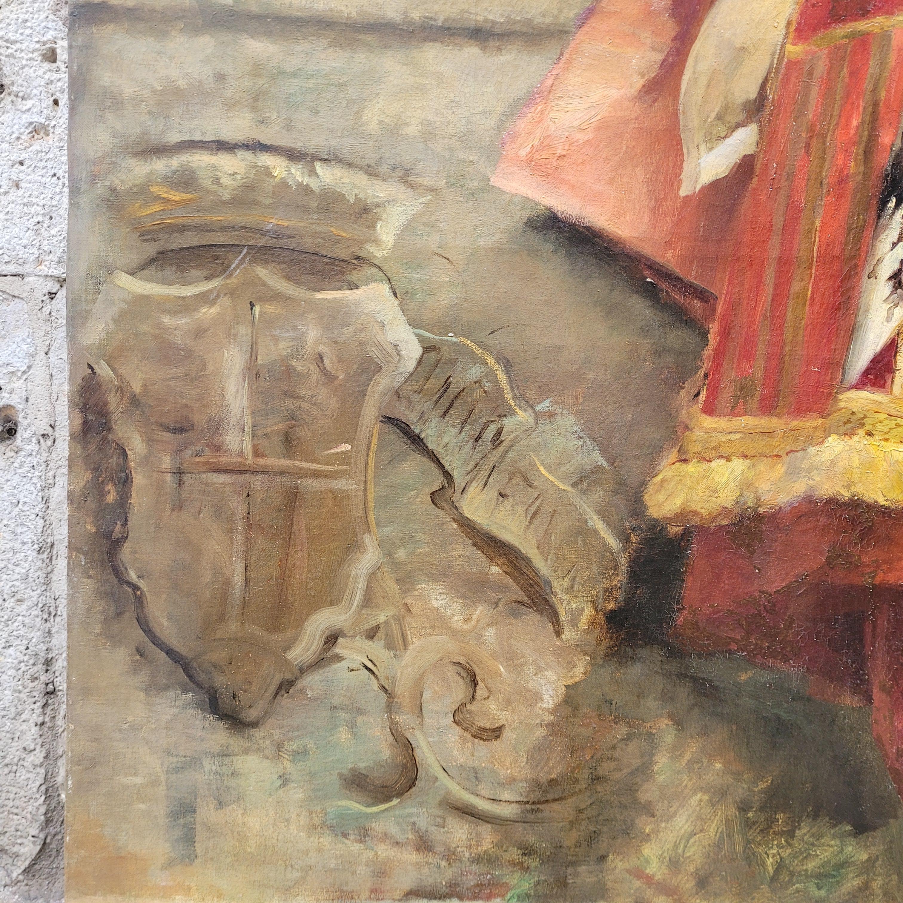 Spanish Painting Portrait“Castilian Macebearer”José Alcázar Tejedor Roma school For Sale 2