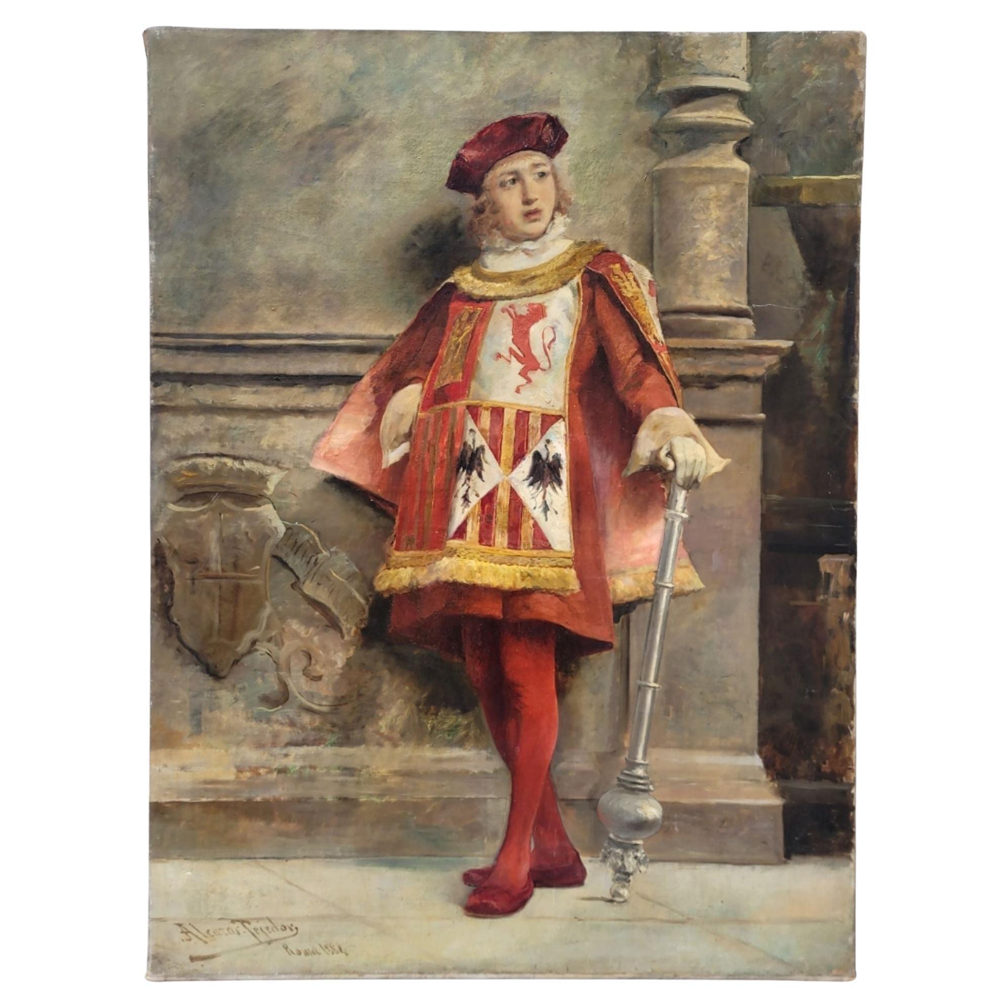 Peinture espagnole PortraitPorteur de macédoine castillanJosé Alcázar Tejedor École de Rome en vente