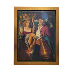 Pintura española "Pareja valenciana" Bartolomé Mongrell Muñoz,  Escuela valenciana