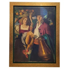 Pintura española "Pareja valenciana" Bartolomé Mongrell Muñoz,  Escuela valenciana