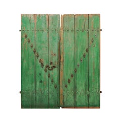 Antique Spanish Pair Early 19th C. Wooden Doors w/Original Iron Hardware, 6.75 Ft Tall